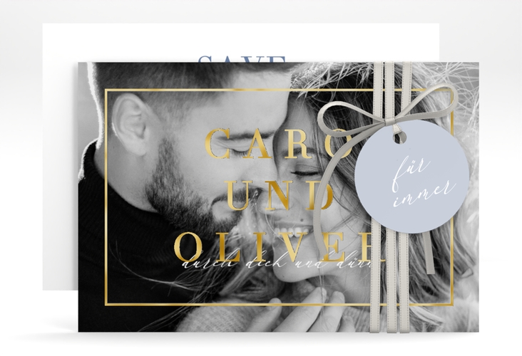 Save the Date-Karte Moment A6 Karte quer blau gold