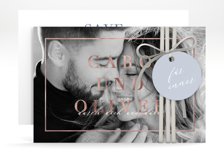 Save the Date-Karte Moment A6 Karte quer blau rosegold