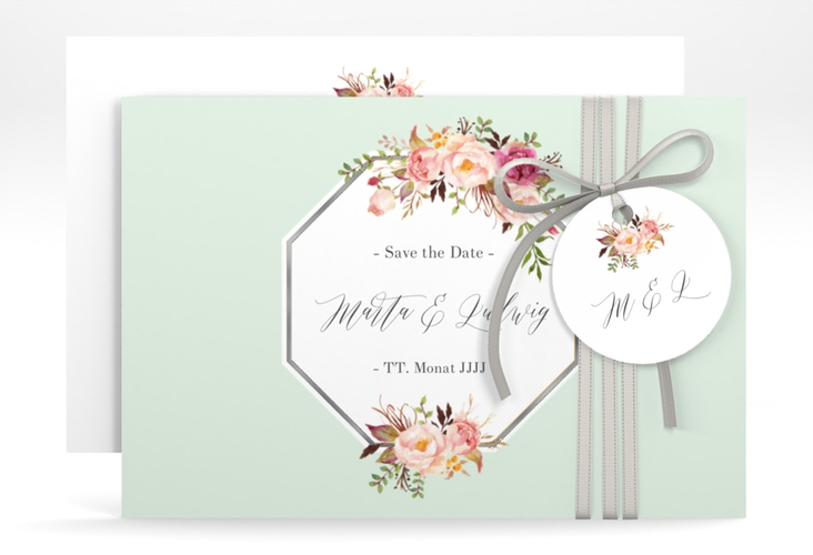 Save the Date-Karte Prachtvoll A6 Karte quer mint silber