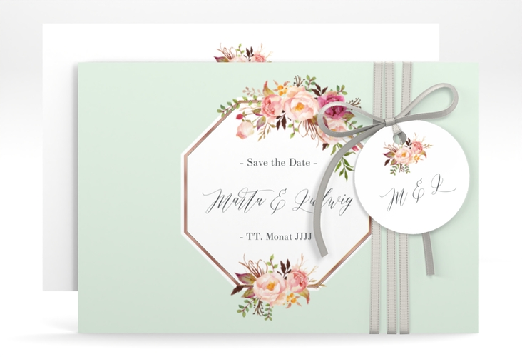 Save the Date-Karte Prachtvoll A6 Karte quer mint rosegold