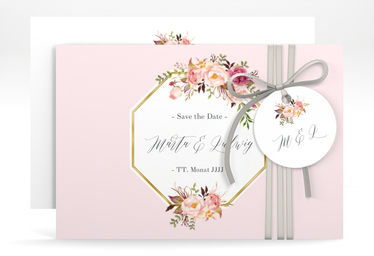 Save the Date-Karte Prachtvoll A6 Karte quer rosa gold