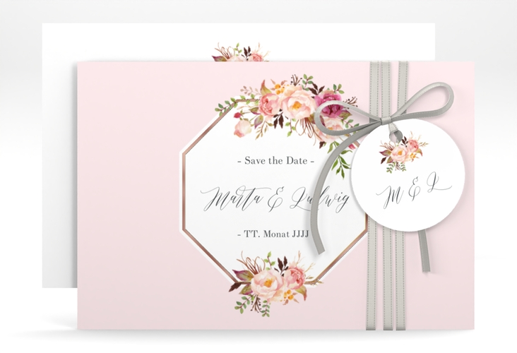 Save the Date-Karte Prachtvoll A6 Karte quer rosa rosegold
