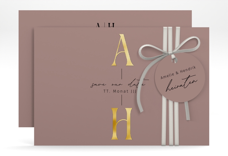 Save the Date-Karte Lebensbund A6 Karte quer rosa gold mit veredelbaren Initialen