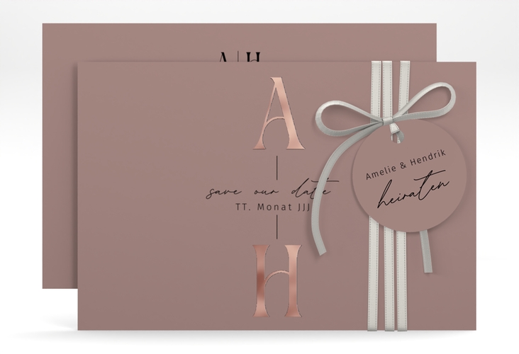 Save the Date-Karte Lebensbund A6 Karte quer rosa rosegold mit veredelbaren Initialen