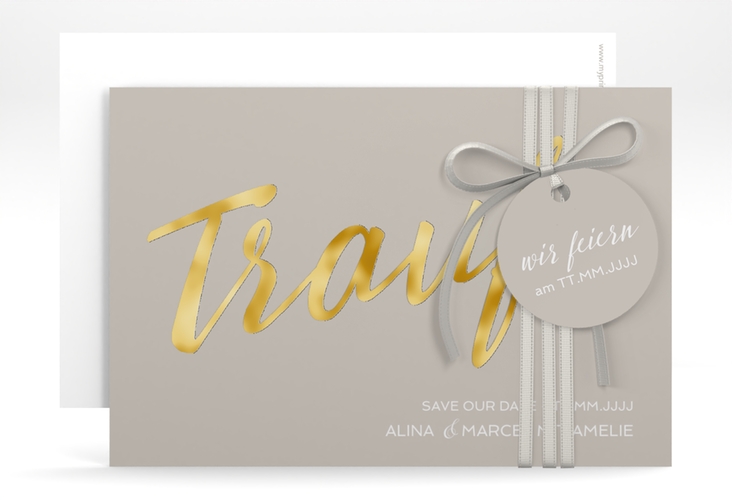 Save the Date-Karte Traufe A6 Karte quer grau gold