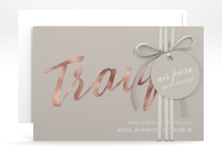 Save the Date-Karte Traufe A6 Karte quer grau rosegold