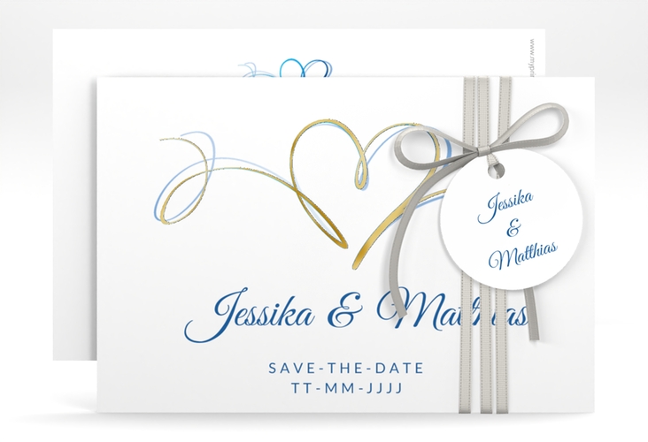 Save the Date-Karte Envie A6 Karte quer blau gold