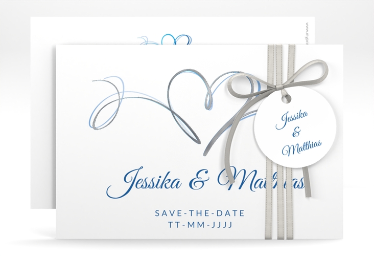 Save the Date-Karte Envie A6 Karte quer blau silber
