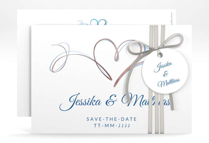 Save the Date-Karte Envie A6 Karte quer blau rosegold