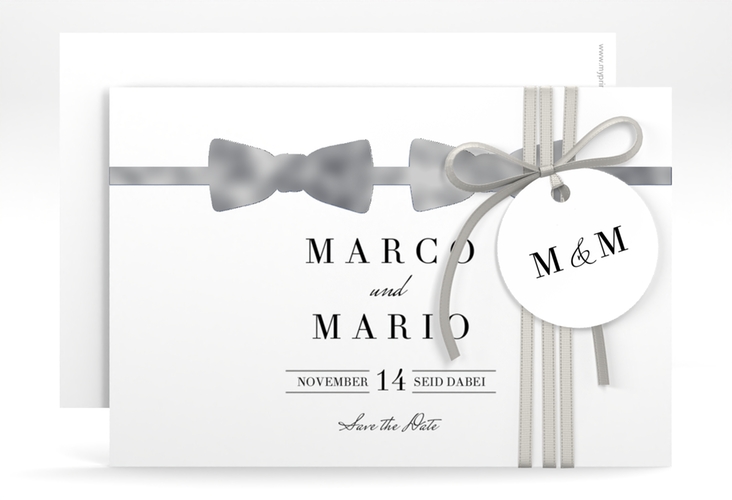 Save the Date-Karte Suits A6 Karte quer blau silber