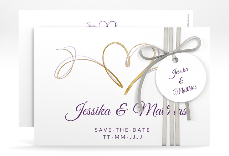 Save the Date-Karte Envie A6 Karte quer lila gold
