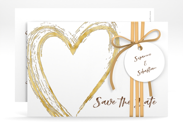 Save the Date-Karte Liebe A6 Karte quer braun gold