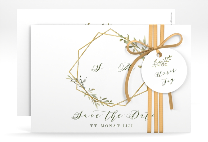 Save the Date-Karte Acacia A6 Karte quer weiss gold