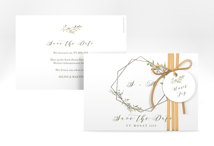 Save the Date-Karte Acacia A6 Karte quer weiss silber