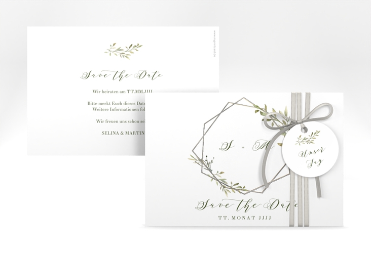 Save the Date-Karte Acacia A6 Karte quer weiss silber