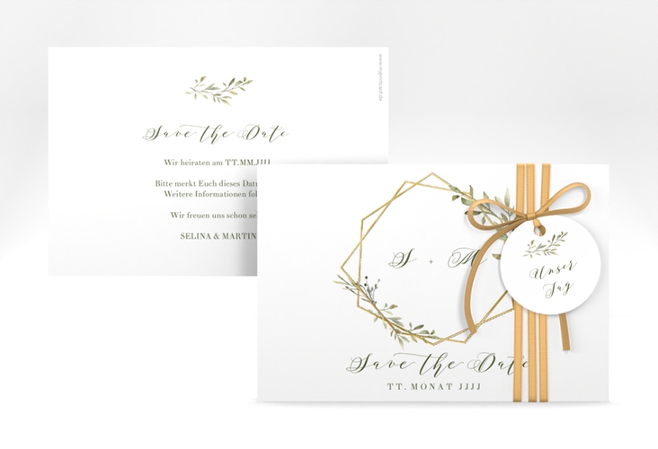 Save the Date-Karte Acacia A6 Karte quer weiss gold
