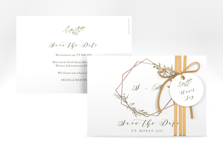 Save the Date-Karte Acacia A6 Karte quer weiss rosegold