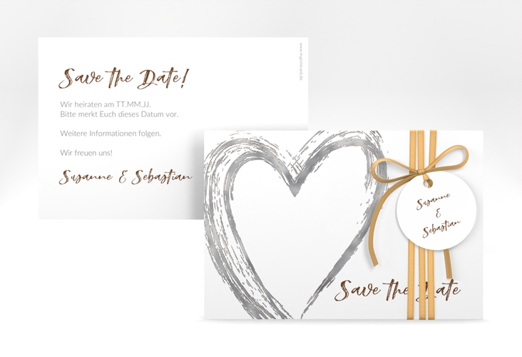 Save the Date-Karte Liebe A6 Karte quer braun silber