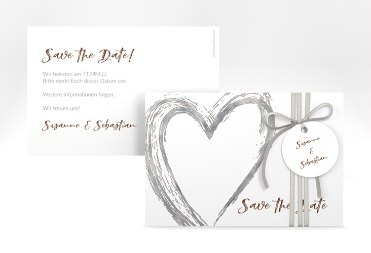 Save the Date-Karte Liebe A6 Karte quer braun silber