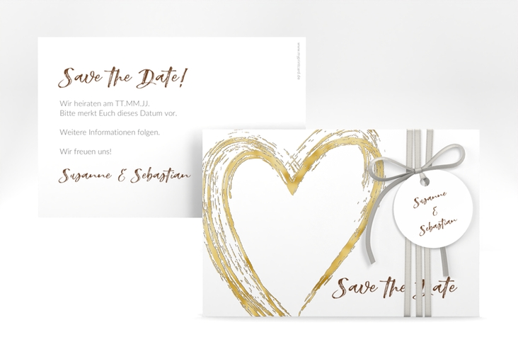 Save the Date-Karte Liebe A6 Karte quer braun gold