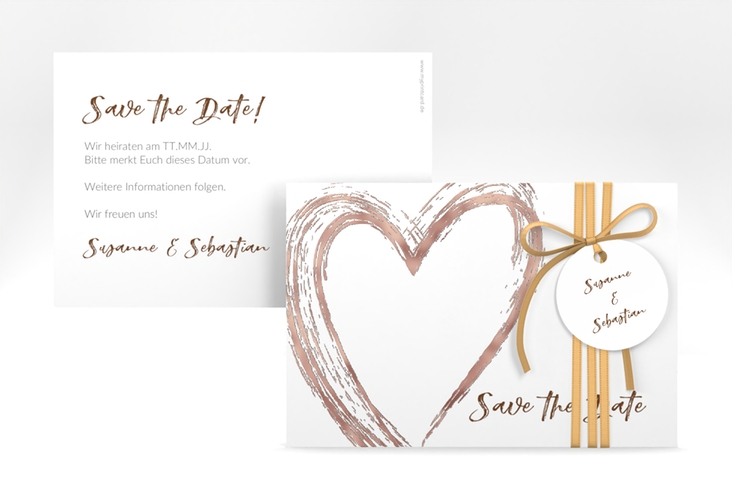 Save the Date-Karte Liebe A6 Karte quer braun rosegold