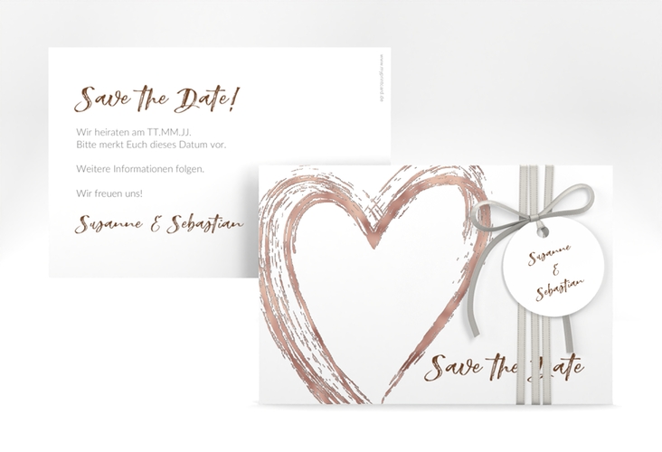 Save the Date-Karte Liebe A6 Karte quer braun rosegold