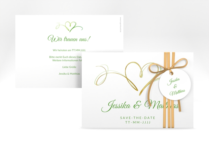 Save the Date-Karte Envie A6 Karte quer gruen gold