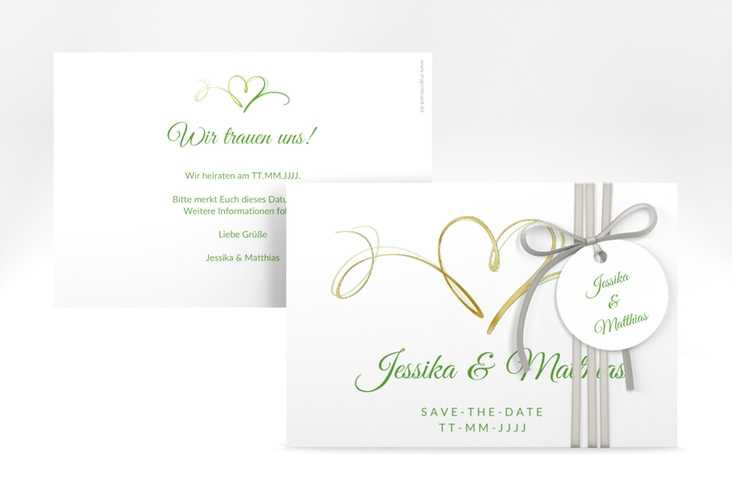 Save the Date-Karte Envie A6 Karte quer gruen gold