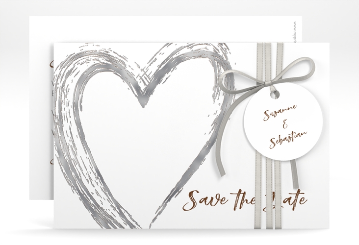 Save the Date-Karte Liebe A6 Karte quer braun silber