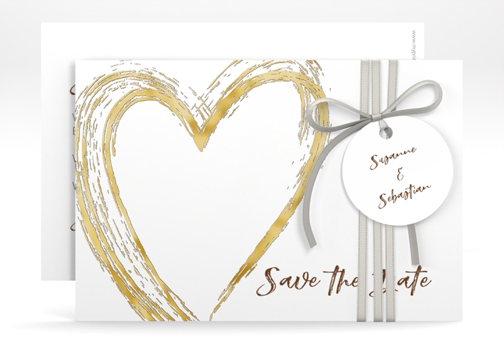 Save the Date-Karte Liebe A6 Karte quer braun gold
