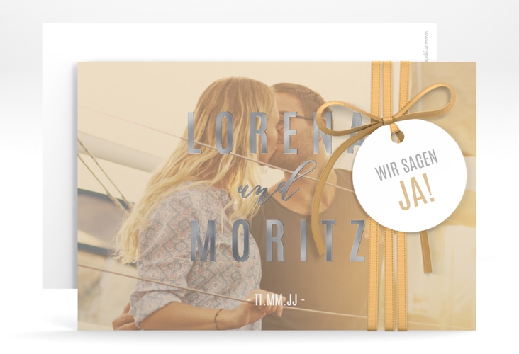 Save the Date-Karte Memory A6 Karte quer beige silber