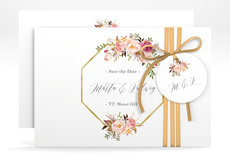 Save the Date-Karte Prachtvoll A6 Karte quer weiss gold
