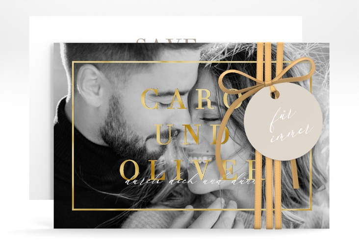 Save the Date-Karte Moment A6 Karte quer beige gold