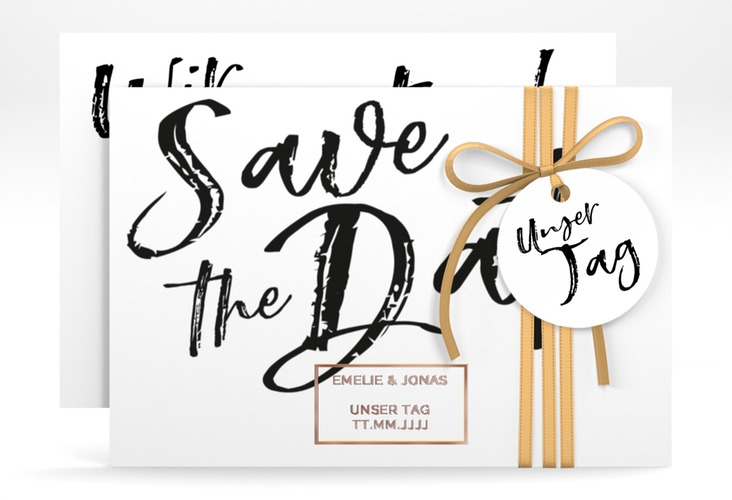 Save the Date-Karte Words A6 Karte quer weiss rosegold