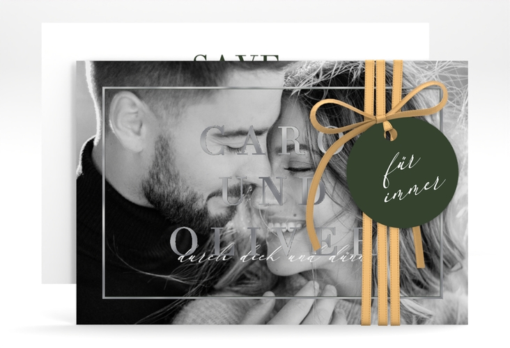 Save the Date-Karte Moment A6 Karte quer gruen silber