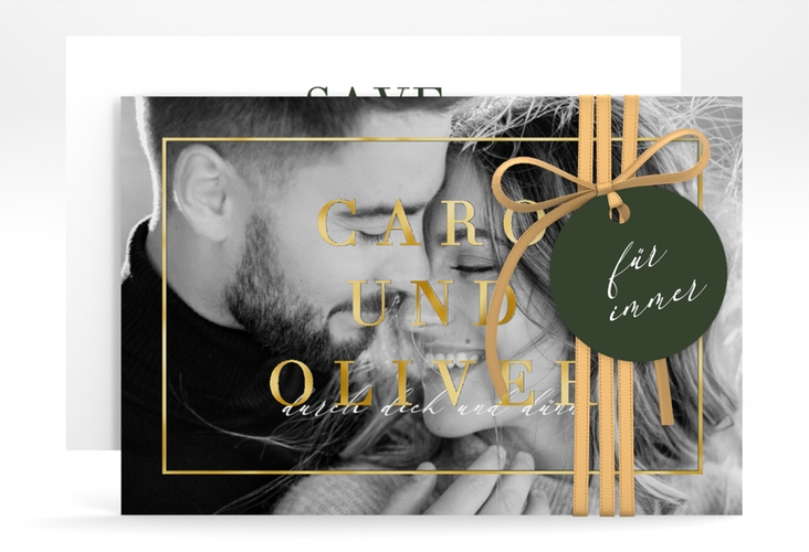 Save the Date-Karte Moment A6 Karte quer gruen gold