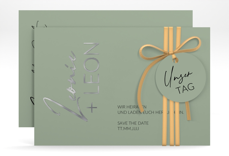 Save the Date-Karte Your Name A6 Karte quer gruen silber