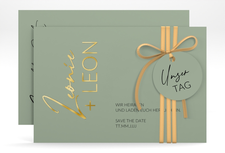 Save the Date-Karte Your Name A6 Karte quer gruen gold