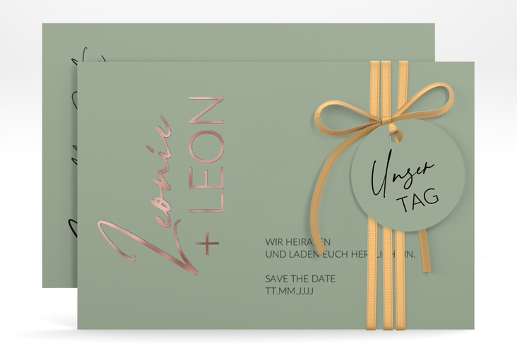 Save the Date-Karte Your Name A6 Karte quer gruen rosegold