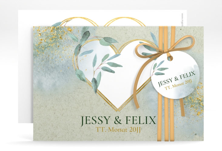 Save the Date-Karte Amore A6 Karte quer gruen gold