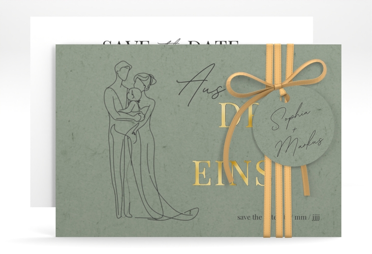 Save the Date-Karte Vereint A6 Karte quer gruen gold