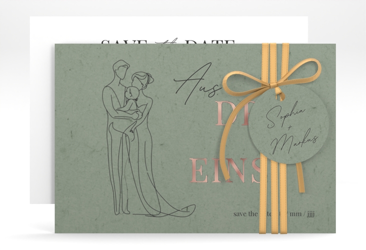 Save the Date-Karte Vereint A6 Karte quer gruen rosegold
