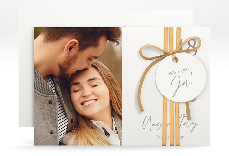 Save the Date-Karte Day A6 Karte quer weiss rosegold mit Datum im minimalistischen Design