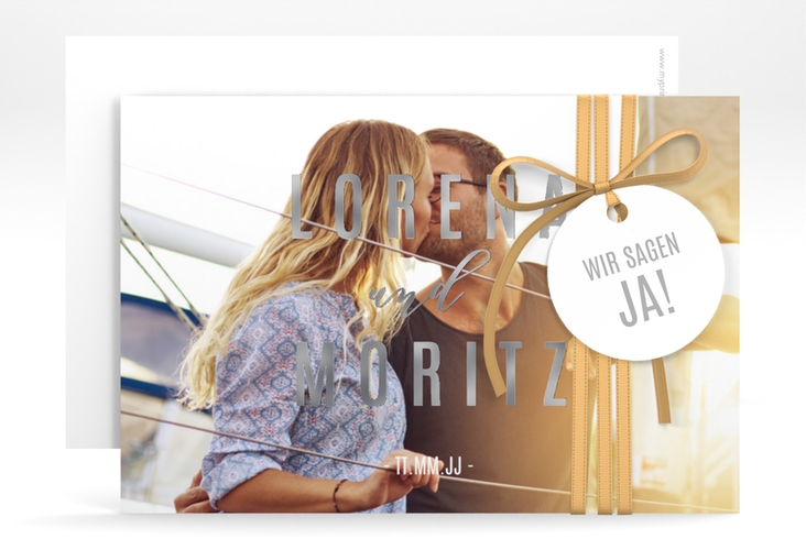 Save the Date-Karte Memory A6 Karte quer weiss silber