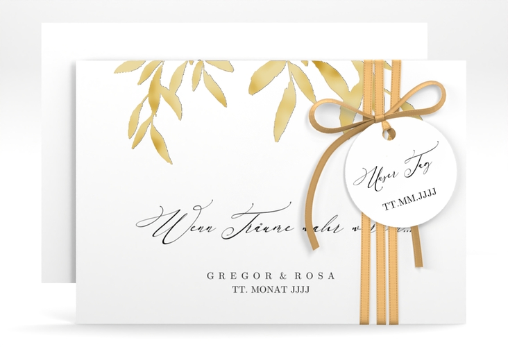 Save the Date-Karte Demure A6 Karte quer weiss gold
