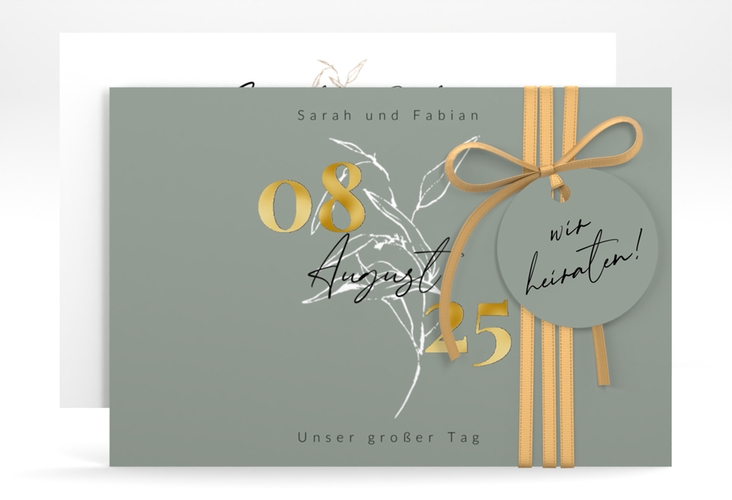 Save the Date-Karte Seed A6 Karte quer gruen gold