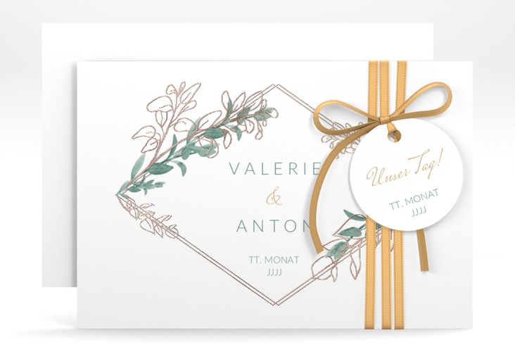 Save the Date-Karte Verde A6 Karte quer weiss rosegold