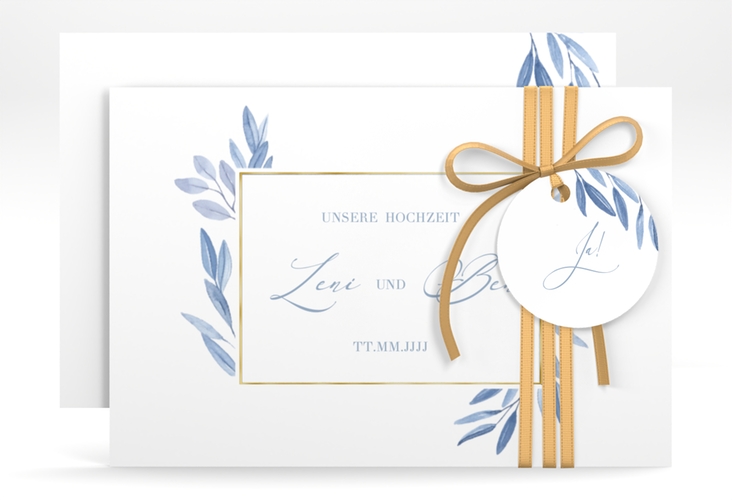 Save the Date-Karte Classicblue A6 Karte quer weiss gold