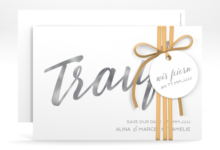 Save the Date-Karte Traufe A6 Karte quer weiss silber