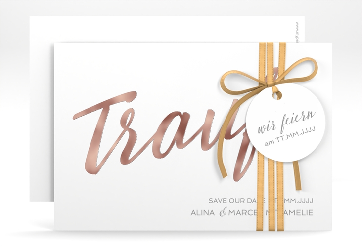 Save the Date-Karte Traufe A6 Karte quer weiss rosegold